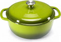 DUMOS Cast Iron Dutch Oven, 6 Quart Pot with Lid, Enameled Heavy Duty Cookware, Oven Safe to 500°F, Perfect for Bread Baking, Stews and Roasting, Moisture Sealing Lid with Dual Handles, Green