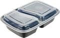 Asporto 32 Ounce Compartment Take Out Boxes, 50 Microwavable Meal Prep Containers - 2 Compartments, With Clear Plastic Lids, Black Plastic Food Containers, Do Not Contain BPA - Restaurantware