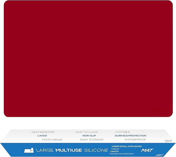 GASARÉ, Extra Large, Thick, Silicone Mat for Kitchen Counter, Heat Resistant Mat, Countertop Protector, Non-Slip, Easy to Clean, Cuttable, 16 x 12 Inches, Red