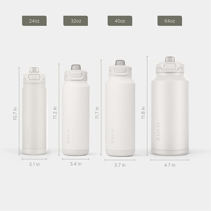 ZULU Powerfill Pro 32oz Stainless Steel Water Bottle with Quick Fill Lid, Triple Walled Vacuum Insulated Metal, Leak Proof Locking Lid, Sip and Chug, Reusable BPA Free, White