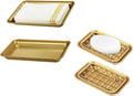 SheeChung 2 Pack Vintage Farmhouse Decor Metal Vanity Tray and 2 Pack Bathroom Soap Dishes Tray with Drain Metal Sponges Scrubber Holder Bar Soap Dispenser Saver - Gold