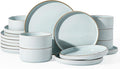 Famiware Star 18-Piece Stoneware Dinnerware Set for 6 – Blue, Ribbed Ceramic Plates and Bowls with Rim – Modern Rustic Dishes, Everyday & Formal – Chip & Scratch Resistant, Microwave & Dishwasher Safe