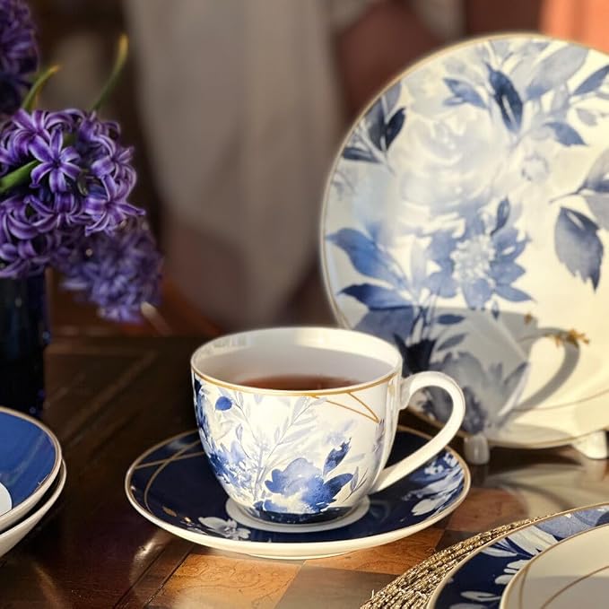 STP GOODS Teacup & Saucer Set of 4, Coffee Cups, Coffee Mugs, Espresso Cups, Tea Cup Set with Saucer, Latte and as a Gift (Mizuki)