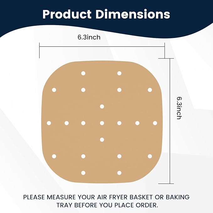 400PCS 6.3 Inch Square Air Fryer Parchment Paper Liners Disposable, Unbleached, Perforated Steamer Liners for 2-5QT Basket Air Fryer, Microwave Oven, Frying Pan, Plate