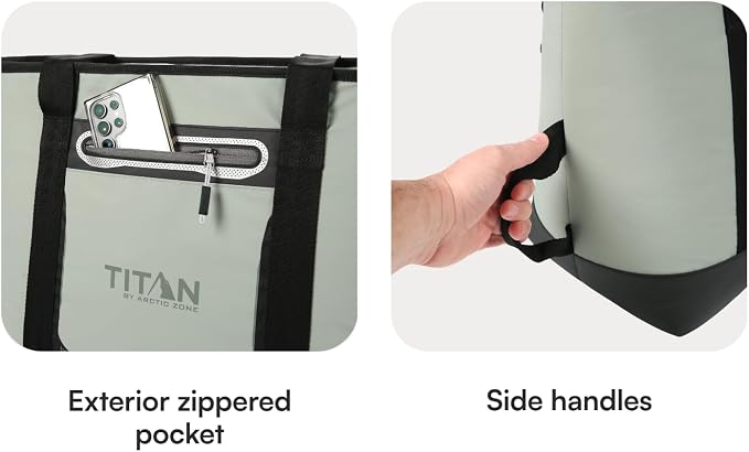 Titan by Arctic Zone Soft Sided Cooler Tote, Insulated Bag with Handle, Shoulder Strap, and Zipper for Lunch, Picnic, and Travel, 30 Can Capacity