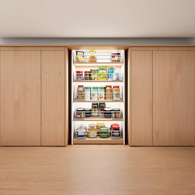 JOWBOOW Cabinet Pull Out Shelves (17" W x 21" D), Heavy-Duty Premium Collection Slide Out Shelves, Metal Roll Out Shelves for Kitchen Cabinets, Anti-Rust Chrome Finish