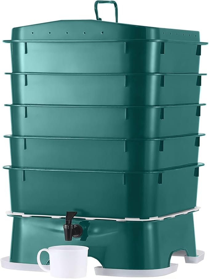 The Original VermiHut® Plus 5-Tray Worm Composter – Dark Green | Indoor & Outdoor Vermicomposting Bin | Sustainable Design for Food Waste Recycling