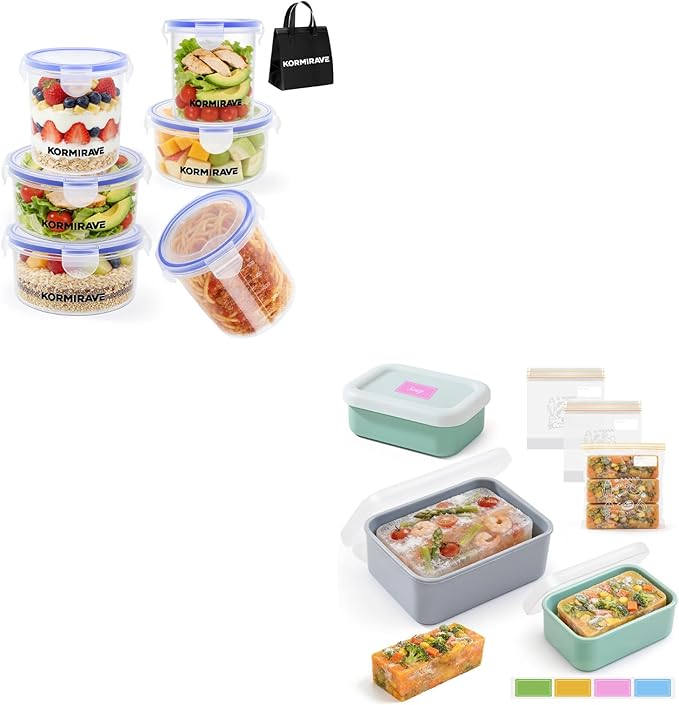 Meal Prep Freezer Storage Bundle - 6 Pack Plastic Food Storage Containers with Insulated Bag & 3 Pack Silicone Soup Freezer Molds with Freezer Bags | BPA-Free Stackable Oven/Microwave/Dishwasher Safe