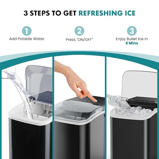 OLIXIS Ice Maker Machine with Handle,26lbs in 24 Hours,9 Cubes in 6 Mins,Auto-Cleaning Portable Ice Maker with Basket and Scoop, Countertop for Home, Kitchen, Camping, RV, Bright Black
