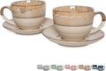 Bosmarlin Ceramic Cappuccino Cup and Saucer Set of 2, 10 Oz, Coffee Cups for Latte, Espresso, Tea, Dishwasher and Microwave Safe, Reavtive Glaze (Brown Grey)