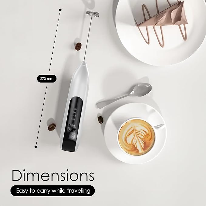 GOCHA | FrothMaster X2 Rechargeable Milk Frother – 2-Speed Handheld Foam Maker for Coffee, Lattes, Matcha – USB-C Charging, Stainless Steel Whisk, Stand Included (White)