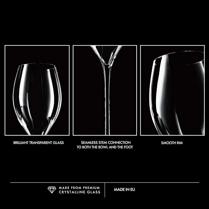 Krosno Large Prosecco Champagne Sparkling Wine Flutes, Set of 6, 9.4 fl oz, Rounded Shape for Ideal Bubbles, Dishwasher Safe, Made in Europe