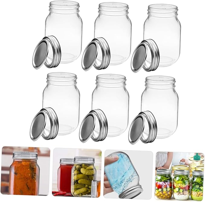 Veemoon 6pcs Jars Airtight Lids Wide Mouth Storage Containers for Fruit Jelly Meal Prep and Preserving Canning Jars for Kitchen Use