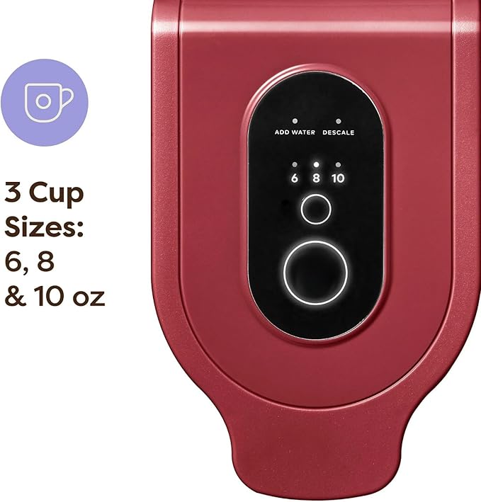 K-Express Essentials Single-Serve KCup Pod Coffee Maker 3 Cup Sizes Fast Fresh Brew 30oz Removable Water Reservoir Travel Mug Friendly Maintenance Alert Space-Saving (Red)