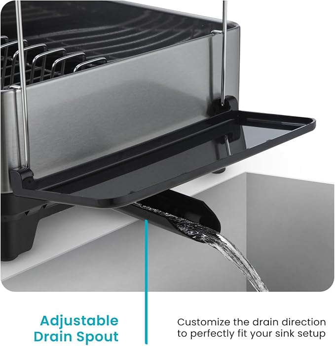 Home Zone Living Large 2-Tier Stainless Steel Dish Drying Rack with Drain Pipe and Utensil Holders
