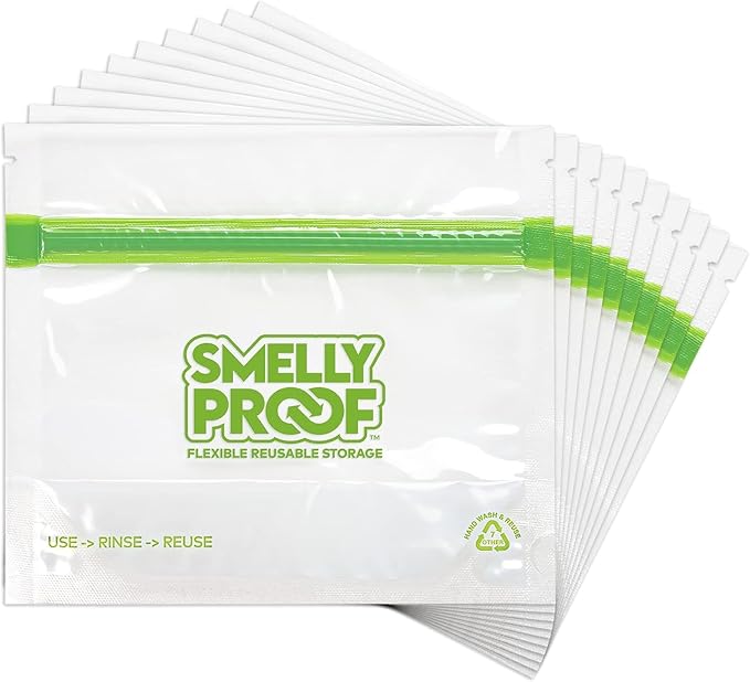 Smelly Proof 50 x Reusable Food Storage Bags, Reusable Snack Bags, Stand-Up Expandable “Stand & Fill”, Dishwasher-Safe, Clear 3-Mil 6” x 4”, US Made, BPA FREE, NO PEVA, 50-pk