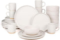 OTAGO 24-Piece White Stoneware Dinnerware Set for 6 with Mugs, Plates and Bowls Sets with Partially Unglazed Base, Scratch Resistant Ceramic Dish Set, Microwave & Dishwasher Safe for Kitchen