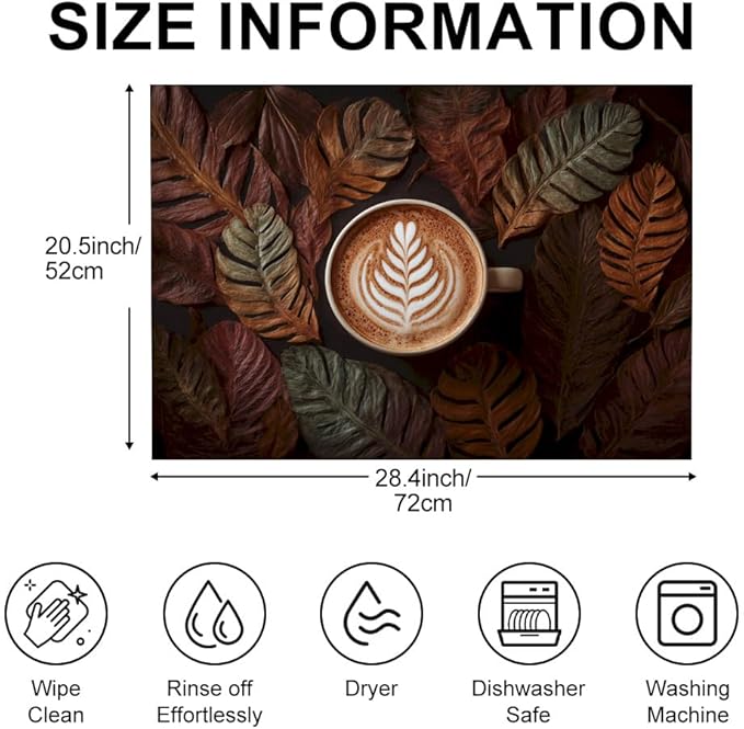 Stove Top Cover for Electric Stove 28.4 x 20.5 Inch Non Slip Stove Mat Oil Proof Coffee Leaves Glass Cooktop Protector Kitchen Counter Mat