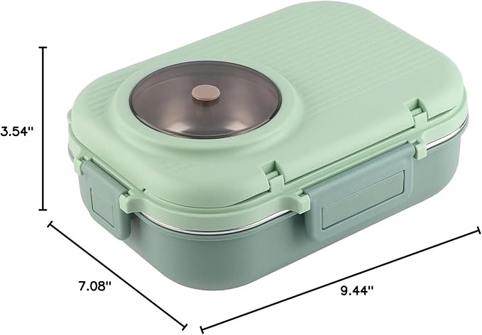 Thermal Lu Box For Hot Food Thermal Tazon,Lu Box Lu Box Thermal Lu Box 1100Ml Double Layer 3 Grid Design 304 Stainl Steel Box With Chopsticks Spoon Soup Bowl G (Green)