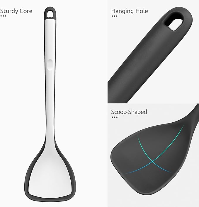 U-Taste 18/8 Stainless Steel Measuring Cups and Spoons Set of 10 and 600ºF Heat Resistant 13.76" Long, 3.63" Wide Wok Spatula for Kitchen Stir Fry (Black)