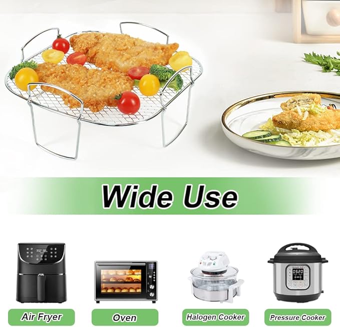 100PCS 9in Square Air Fryer Liners & Square Air Fryer Rack, Air Fryer Parchment Paper for Ninja AG301 Grill, Ninja AF141 Pro 4-in-1 & More, Ninja Foodi Grill Accessories