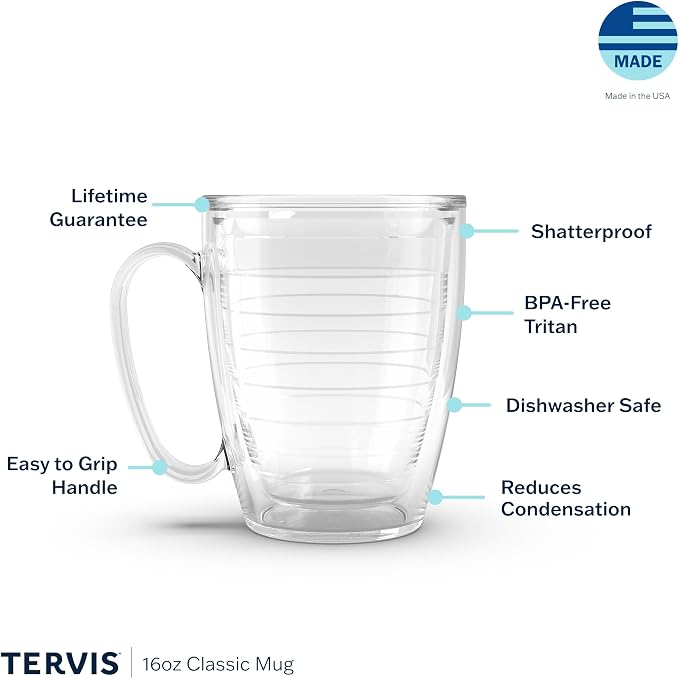 Tervis Clear & Colorful Tabletop Made in USA Double Walled Insulated Tumbler Travel Cup Keeps Drinks Cold & Hot, 16oz Mug, River Rock
