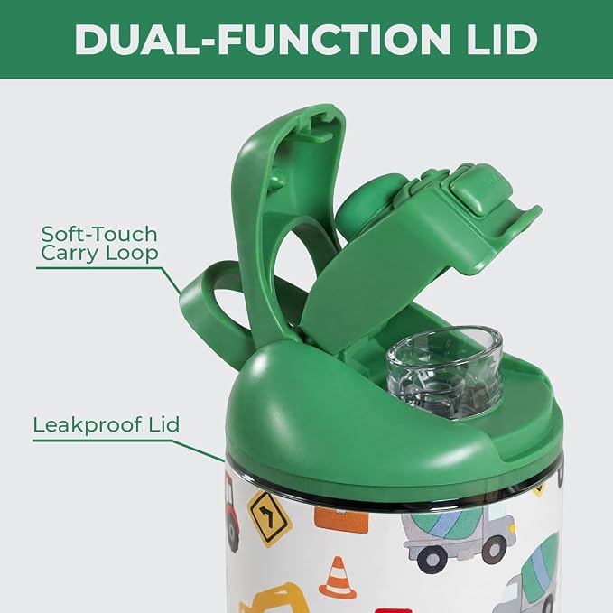 HydroJug Ease2o 14oz Kids Water Bottle, Straw & Chug Lid, Under Construction