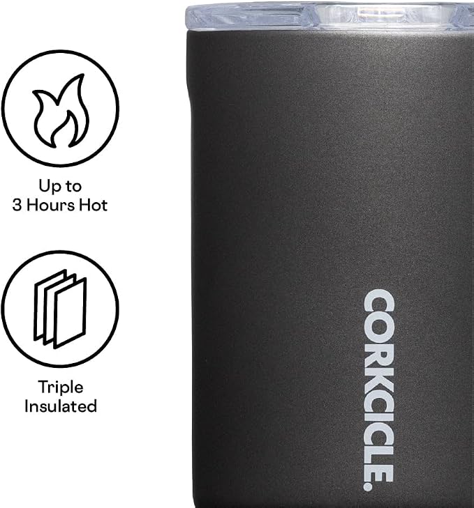 Corkcicle Pure Taste Mug - Stainless Steel Insulated Coffee Cup With Lid - Non-Slip Silicone Base - Ceramic Interior Coating - Durable Travel Mug - Dishwasher Safe - 16 oz - Ceramic Slate/Grey