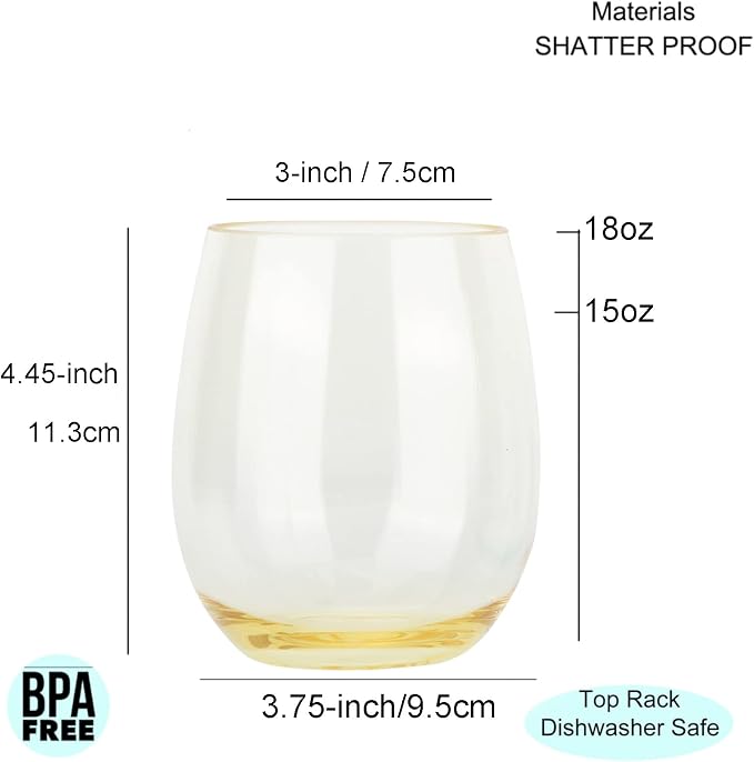 KOXIN-KARLU Classic 18-ounce Acrylic Stemless Wine Glasses, Unbreakable Mixed Drinkware Plastic Tumbler, set of 12 Mutlicolor