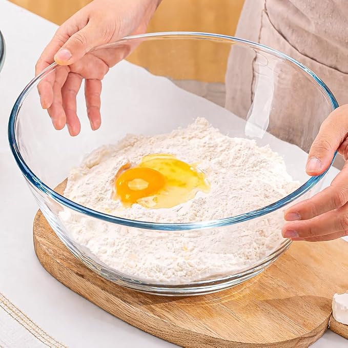 Large Glass Bowl for Sourdough Bread Making 6 QT Glass Mixing Bowl with Lid and Solid Black Bakelite Handle Clear Sourdough Bread Proofing Bowl with Cover Ideal for Baking Meal