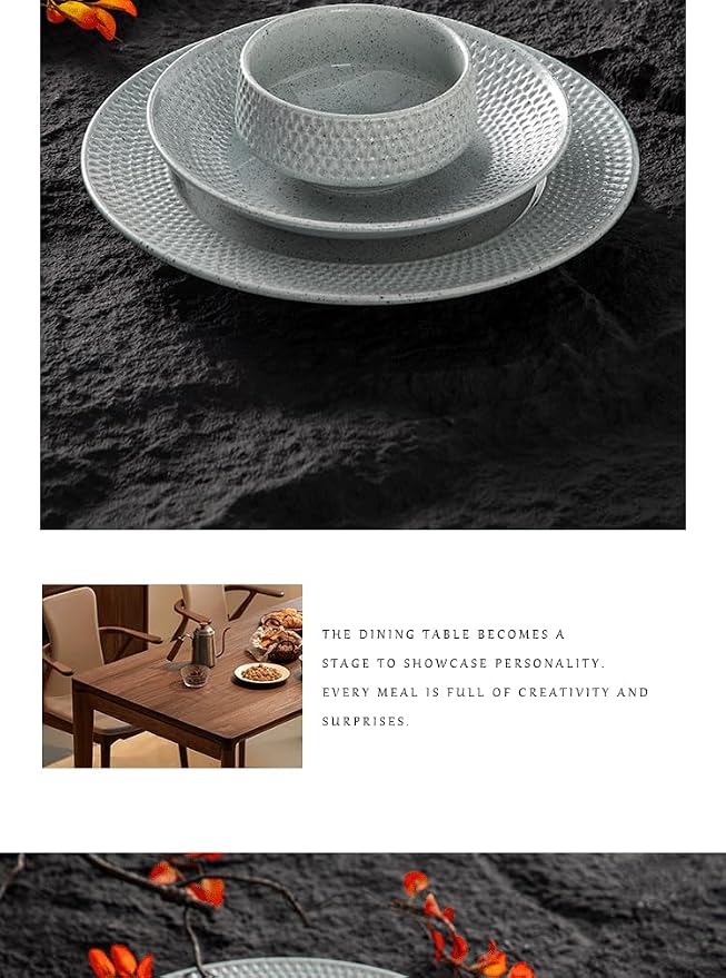 4-piece set, ceramic, embossed B design plate and bowl set, microwave and dishwasher tableware set, shatterproof and scratch resistant dinner set, irregular edge design, white