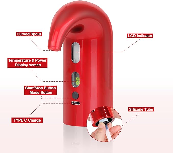 Electric Wine Aerator - One-Touch Automatic Decanter and Dispenser, Red & White Wine Pourer, Unique Gift for Wine Lovers (Red)