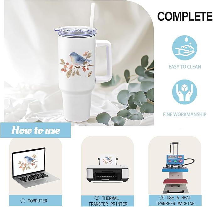 YOUKE OLA 8 Pack Sublimation Tumblers 40oz with Handle Blanks Stainless Steel Insulated Large Tumbler Bulk Coffee Travel Cups for Tumbler Heat Press Sublimation Oven Printing, White