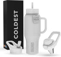 Coldest Tumbler with Handle and Straw, 100% Leak Proof Insulated Tumbler with Lid and Straw (3 Lids), Stainless Steel Tumblers for Women & Men, Cup Holder Friendly, 36 oz (White Croc)