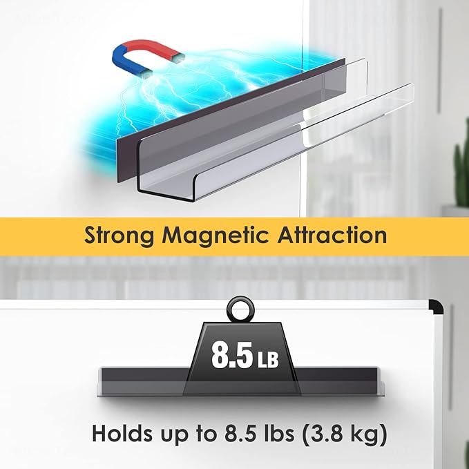 NiHome Clear Magnetic Acrylic Book Shelves 2-Pack, 17'' for Whiteboard, Classroom and Fridge Storage, Sleek Design for Large Picture Books and File Holders, Holds up to 8.5 lbs
