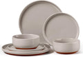 E-far 6-Piece Ceramic Dinnerware Sets, Plates and Bowls Sets for 2, Stoneware Dishware Dishes Set with Terracotta Base, Chip & Scratch Resistant, Microwave & Dishwasher Safe, Speckled Khaki