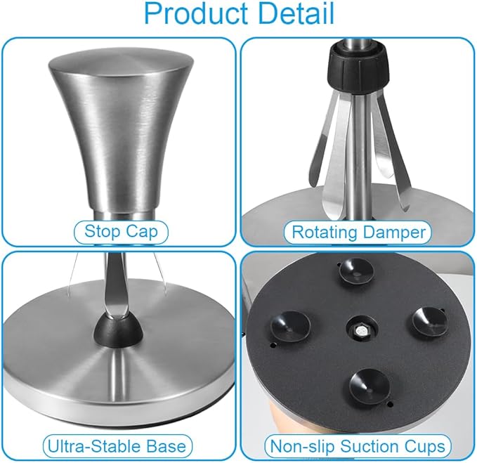 Picowe Stainless Steel Paper Towel Holder, Designed for Easy One-Handed Operation, Sturdy Weighted with Suction Cups Paper Towel Dispenser Countertop, FIt for Standard Paper Towel Rolls