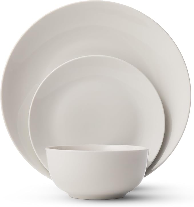Dinnerware Sets, Fine Porcelain Dinnerware Sets, Plates and Bowls Sets, Dishes, 12-Piece Service for 4, Soft White (Pack of 2)