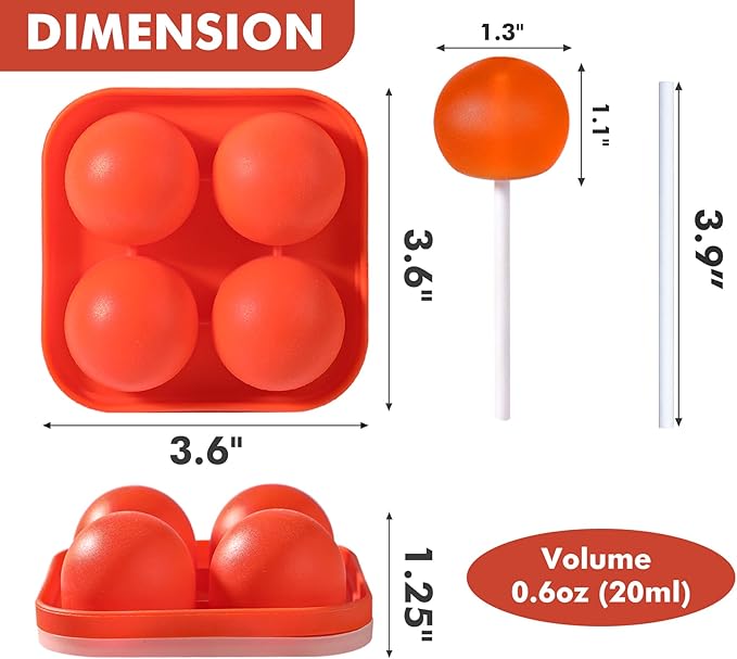 Webake Lollipop Molds Set of 3, Silicone Sphere Hard Candy Sucker Molds with 100 Paper Lollipop Sticks, Round 3D Candy Ice Chocolate Cake Pop Molds with Lids