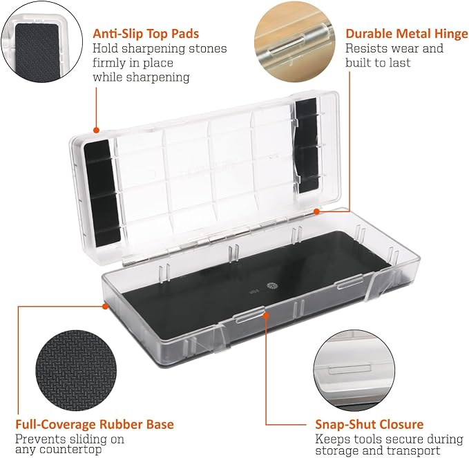 SHARPAL 169H Dual-Grit Diamond Sharpening Stone (220 & 600 Grit) + 160H 2PCS 2-in-1 Non-Slip Holder & Storage Case – Complete Knife Sharpening System