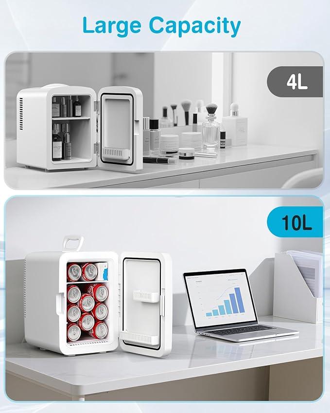 Antarctic Star Compact Mini Fridge, 10L Portable Small Refrigerator, 2.6 Gal Desktop Fridge with AC/DC Adapters, Small Cosmetics Cooler for Beverage, Food, Makeup, Bedroom, Office, Dorm, White