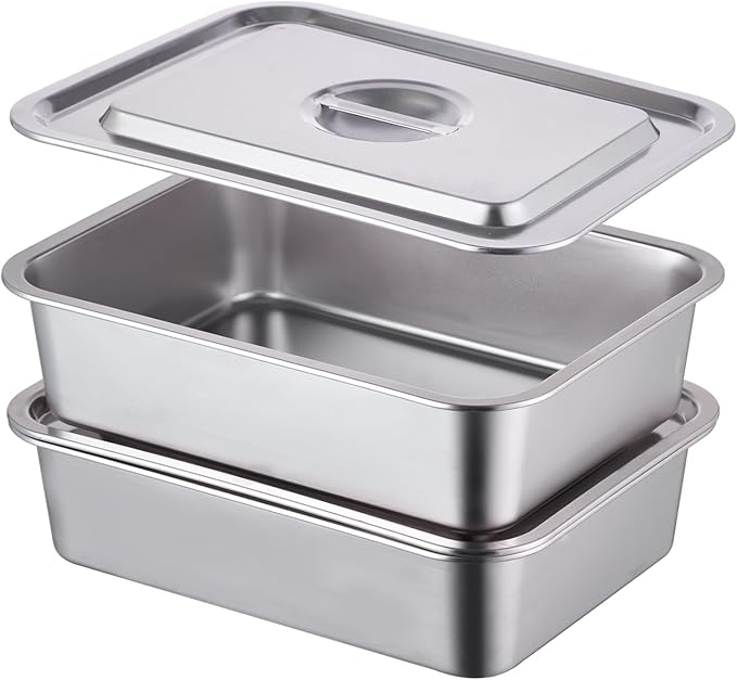 4-Piece 4 Inch Extra Deep Lasagna Pan with Lid, 11.6x15.6 Inch 9.2QT Large Stainless Steel Nonstick Lasagna Baking Roasting Dish Pan for Oven(L, 2 Pack)