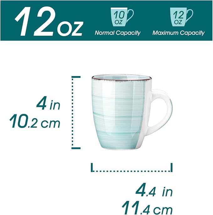 vancasso Bonita 12 Oz Coffee Mugs Set of 6, Ceramic Coffee Cups for Cappuccino, Latte, Tea, Cocoa, Cool Color