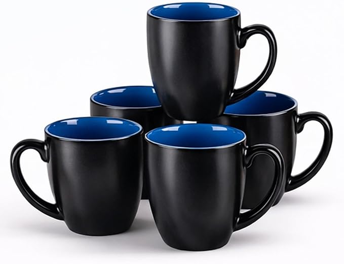 GBhome 16oz Coffee Mugs Set of 6, Large Ceramic Coffee Mugs for Man, Woman, Dad, Mom, Modern Coffee Mugs Set with handle for Tea/Latte/Cappuccino/Milk/Cocoa. Dishwasher&Microwave Safe,Blue