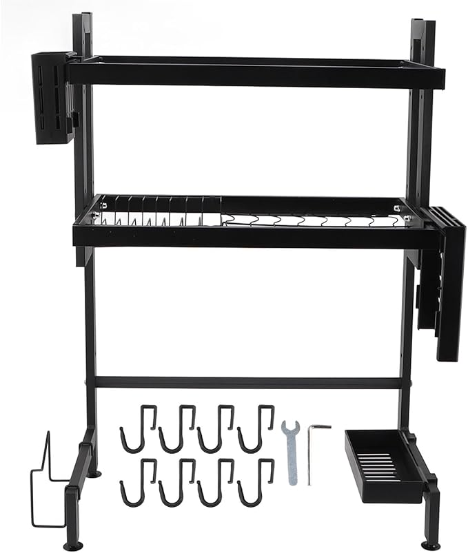 Over Sink Dish Rack Large Capacity Metal Thickened Countertop Dish Drying Shelf 55cm - Foldable Design, Space Saving, Stable Carbon Steel Construction for Kitchen (Double Layer)