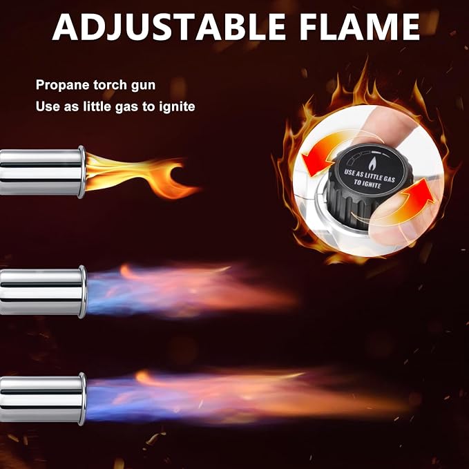 Powerful Propane Torch with Detachable Design, Adjustable Flame Kitchen Blow Torch, Flamethrower Gun Torch Burner for BBQ, Searing Steak, Welding, Camping Charcoal Lighter (Tank Not Included)