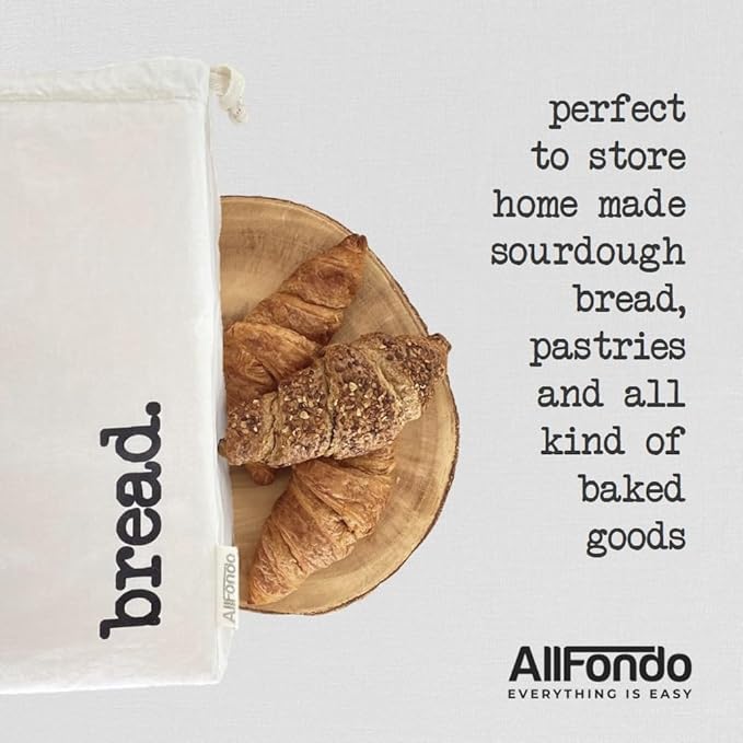 XXL Reusable Sourdough Bread Bag | Beeswax Bags for Homemade Bread | Cotton Beeswax Lined bags for Sourdough | Storage Accessories | White (2 Layers)