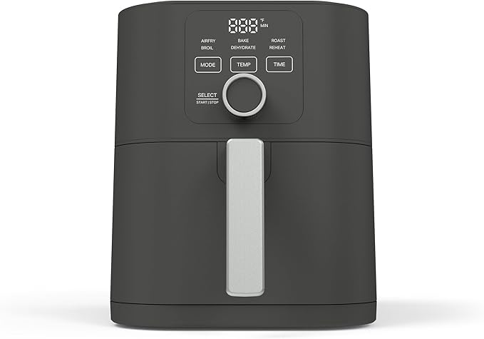 Martha Stewart 6QT Air Fryer, 6-in-1, Bake, Broil, Roast, Air Fry, Dehydrate, Reheat, Ceramic Non-Stick Basket, Crispy Results Fast, 400°F Max Temp, Shake Reminder, Auto Shut-Off, Caviar Gray