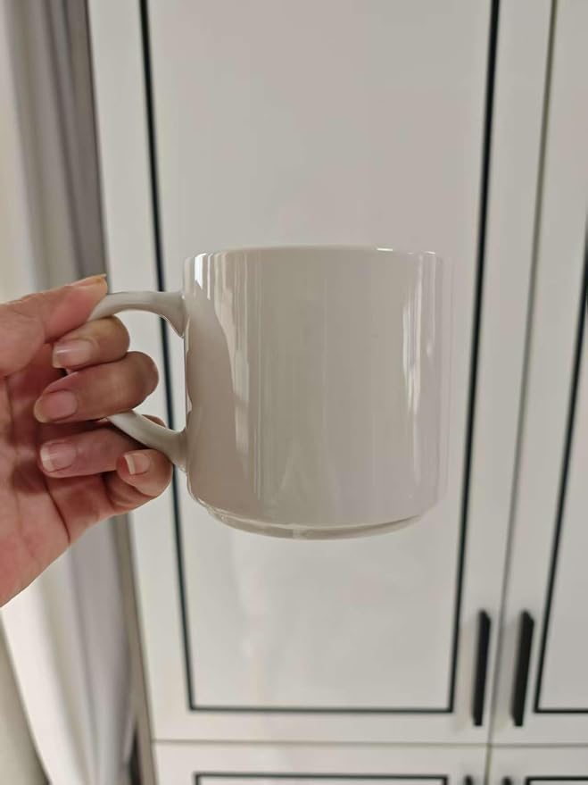 15 OZ Stackable Coffee Mugs Set, Ceramic Coffee Cups with morandi color for Au Lait, Cappuccino,Latte,Cafe,Mocha,Tea, Suit Party Housewarming Wedding, Set of 4, Dishwasher&Microwave Safe, White