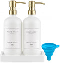 Thick Glass Soap Dispenser - Kitchen Dish Hand Soap Dispenser Set,Rustproof Pump Soap Lotion Dispenser Bathroom with Tray,14 Stickers for Kitchen Decor White Bottle/Gold Pump